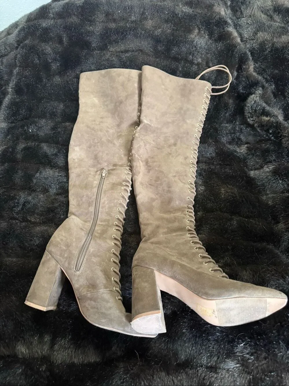 Forever 21 Knee High Lace-up Corset Zipper Boots 6.5 thigh high